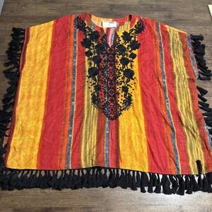 Savanna Jane Floral Embroidered Rastafari Vibe Blouse Boho Kaftan Shirt Small